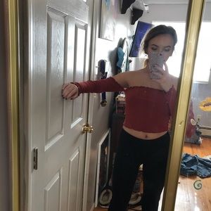 burnt orange forever 21 off the shoulder crop top